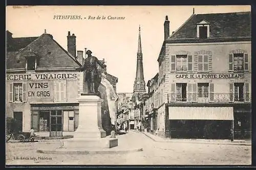 AK Pithiviers, Rue de la Couronnen, Cafe de la Porte d`Orleans