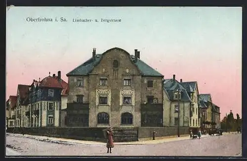 AK Oberfrohna i. Sa., Limbacher - u. Bergstrasse mit kleinem Mädchen
