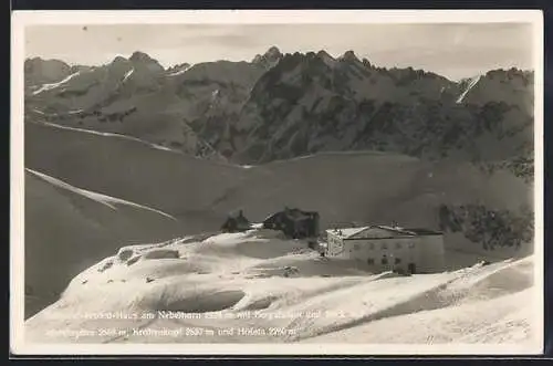 AK Edmund-Probst-Haus am Nebelhorn, Berghütte mit Bergstation und Marchspitze
