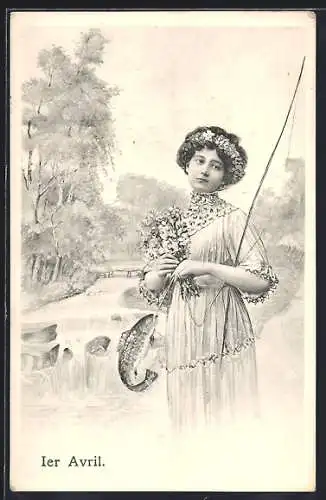 AK Dame angelt einen Fisch, 1. April