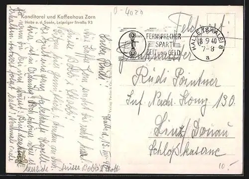 AK Halle a. d. Saale, Konditorei und Cafe Zorn, Leipziger Strasse 93, Innenansicht