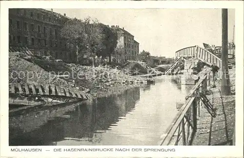 Muelhausen Elsass Hasenrainbruecke nach der Sprengung Kat. Mulhouse