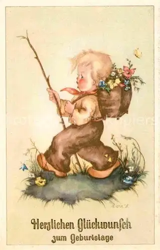 AK / Ansichtskarte Geburtstag Glueckwunsch Kind Blumen Schmetterling  Kat. Greetings
