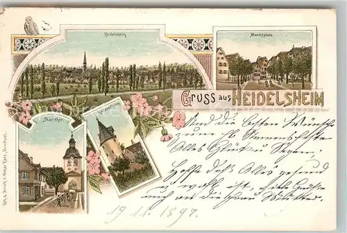 AK / Ansichtskarte Heidelsheim Marktplatz Katzenthurm Stadtthor Panorama Kat. Bruchsal