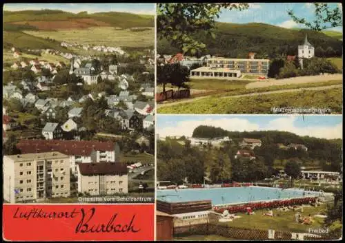 Ansichtskarte Burbach (Siegerland) MB Ortsmitte Schwimmbad 1977